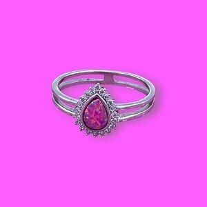 Charmed Aroma Fuchsia Pink Opal Pear Cut Sterling Silver Ring Size 10